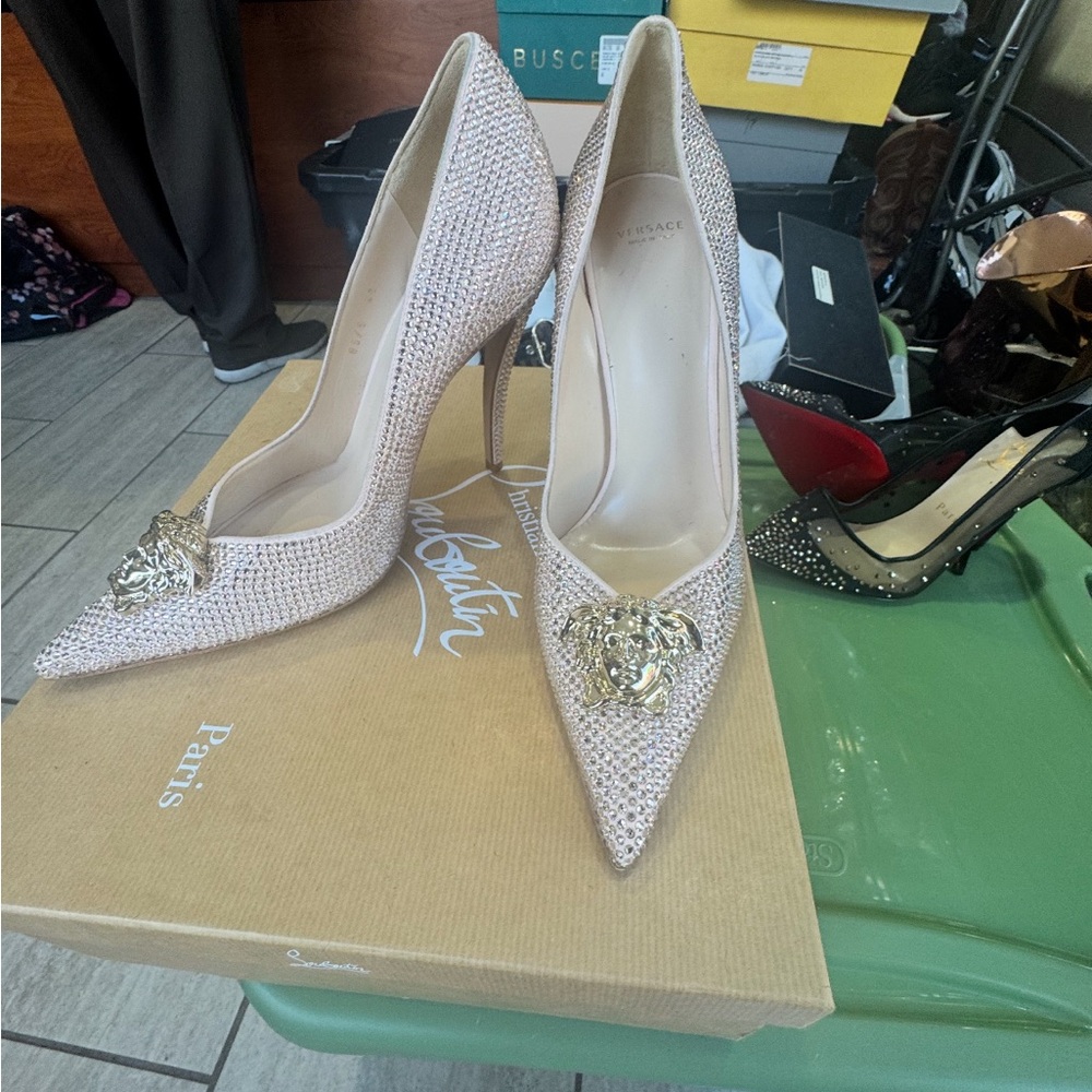 Versace Gold Crystal Embellished Heels